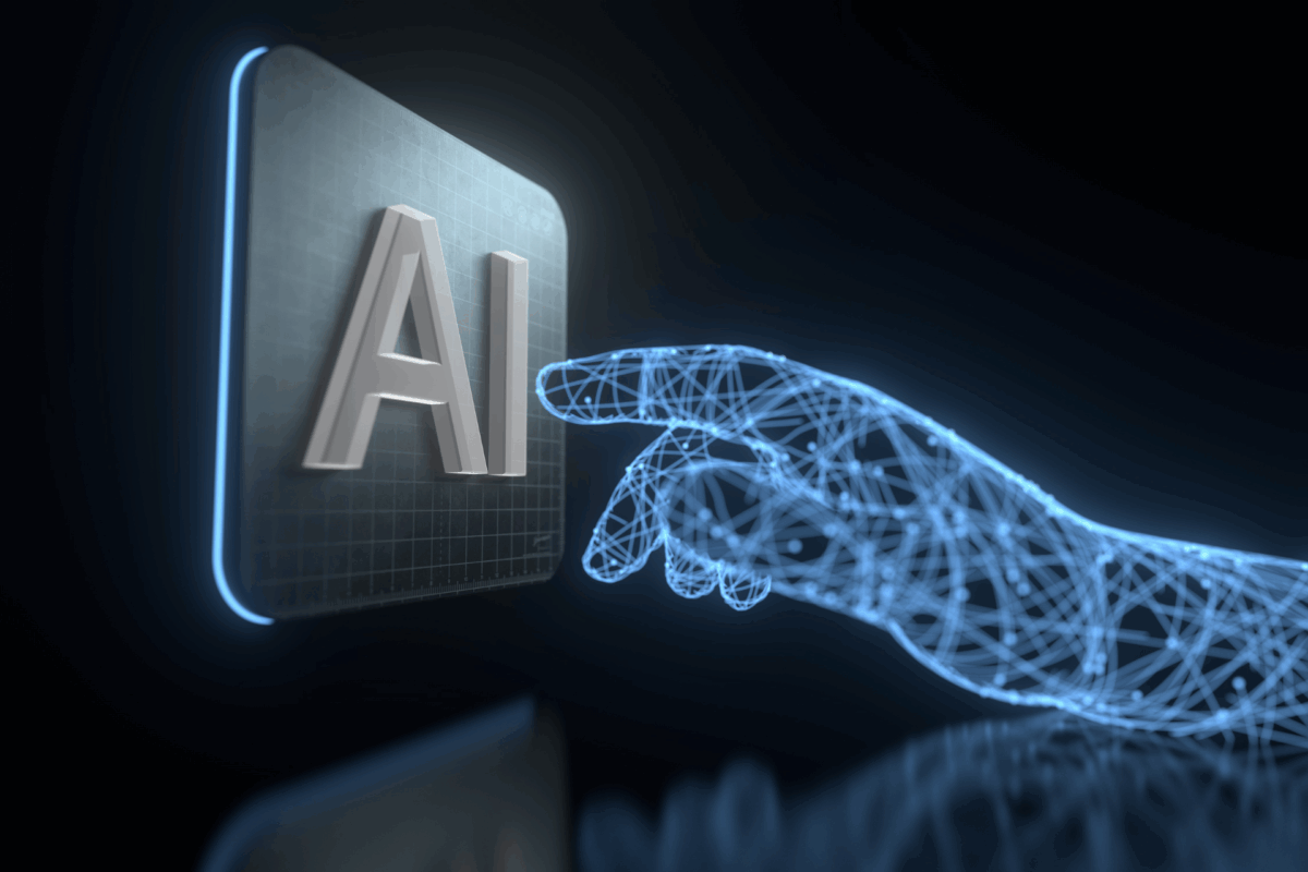 Artificial Intelligence Hand pressing the Policy button
